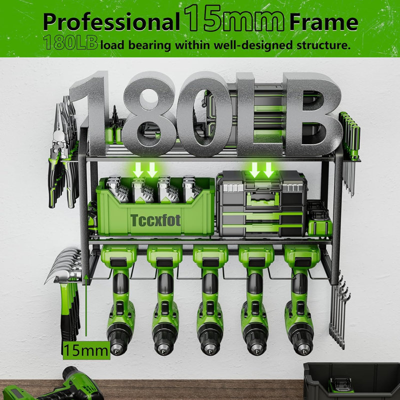 Heavy-Duty Wall-Mounted Tool Organizer With 3 Layers, 5 Slots For Drills And Multiple Tool Storage