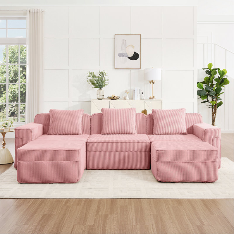 Canapé d'intérieur, canapé modulaire à 3 places en U avec assise profonde, conception moderne, coussins décoratifs et 2 repose-pieds mobiles pour un confort et une polyvalence ultimes