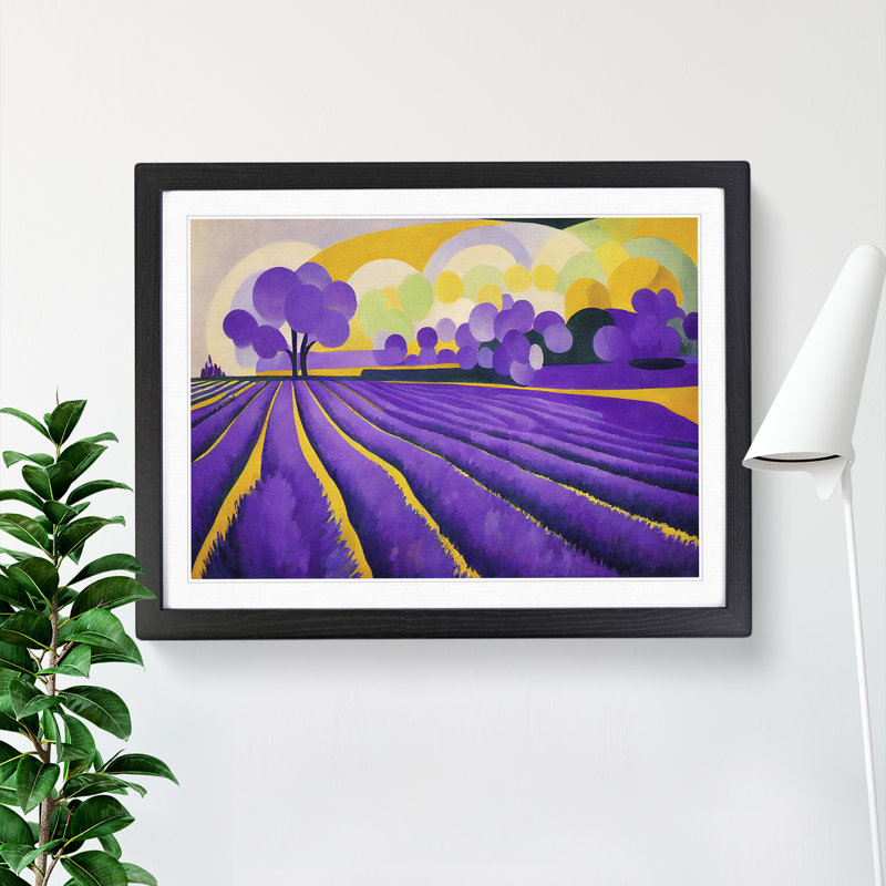 Abstract Lavender Field - Single Picture Frame Print, 46cm H x 64cm W x 2cm D, Black