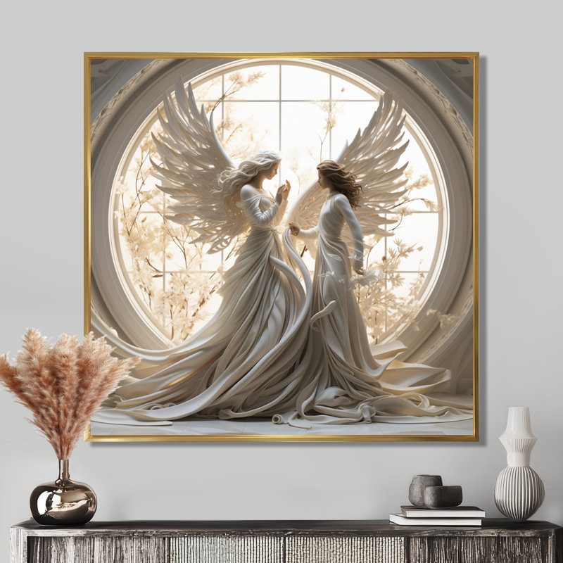 Anniversaire angélique du Christianisme, art mural Christianisme, Cadre flottant doré, 44" H x 44" W