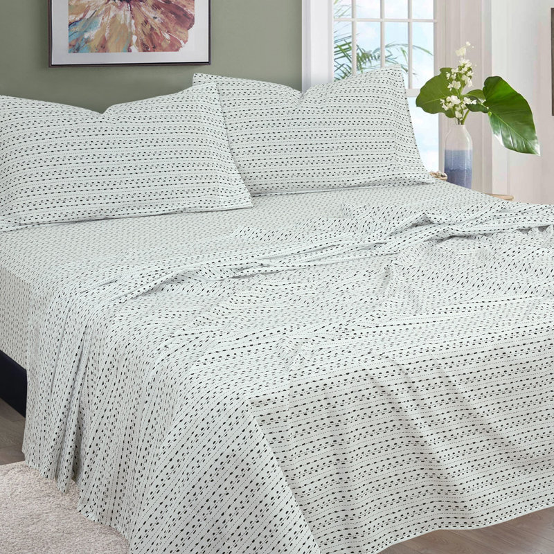 Ensemble de 4 valises pour chambre d'amis, Multicolore / vert, Abstrait, Ensemble de draps pour taille de lit double avec d