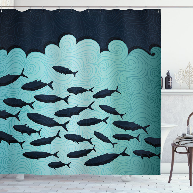 Rideau de douche à simple décoration nautique à plongée en poisson, H 69 po x l 70 po