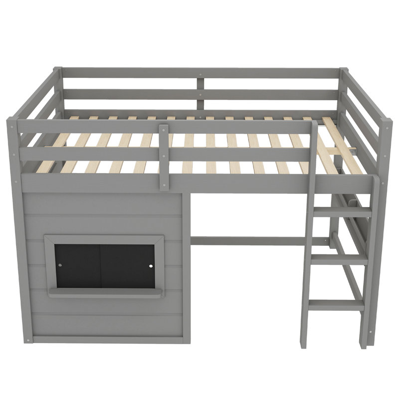 Lit mezzanine pour enfants avec tableau coulissant, gris, Double