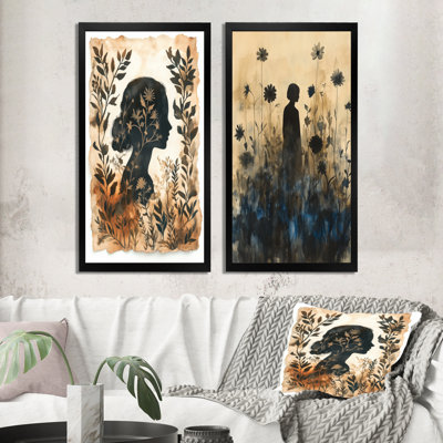 Silhouette de fleurs sauvages I - Décoration murale florale femme en 2 pièces