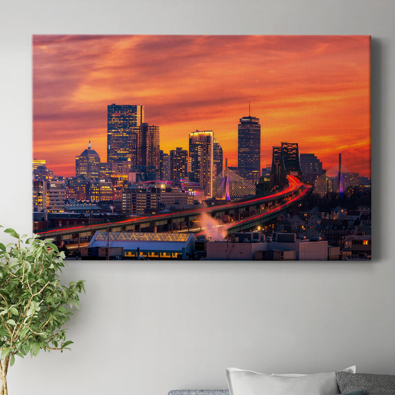 6_Boston Skyline At Sunset, toile tendue avec châssis de qualité supérieure - prête à être accrochée