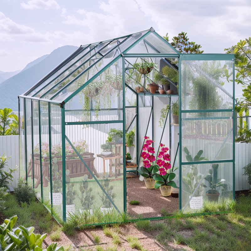 Polycarbonate Greenhouse Raised Base, Green, 75.6" H x 74.4" W x  122.44" D