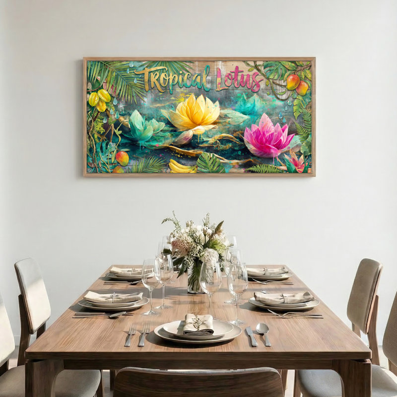 Tableau encadré sur toile « Lotus tropical », 1 pièce, 147 x 71 cm, 58 po x 28 po