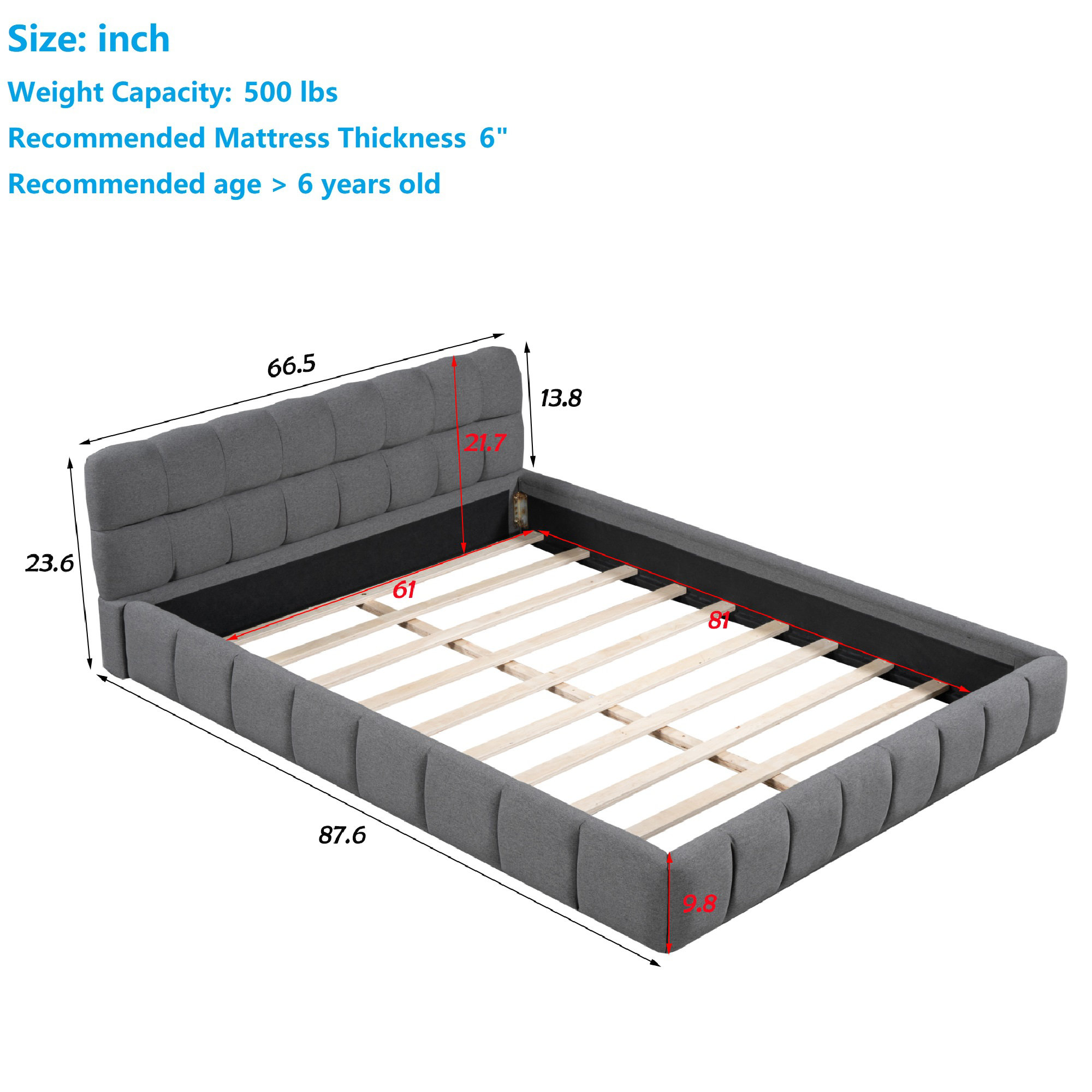 Katence Elegant Linen Queen Platform Bed with Upholstered Headboard and Solid Frame Stability
