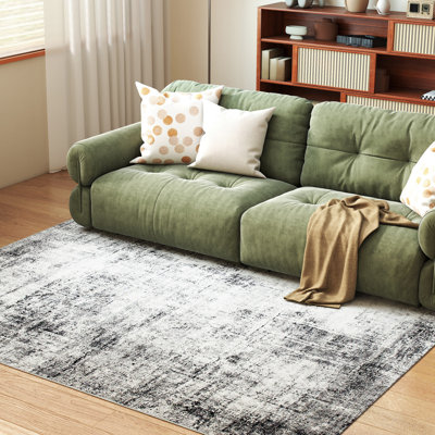 Tapis lavable moderne abstrait pour salon, gris