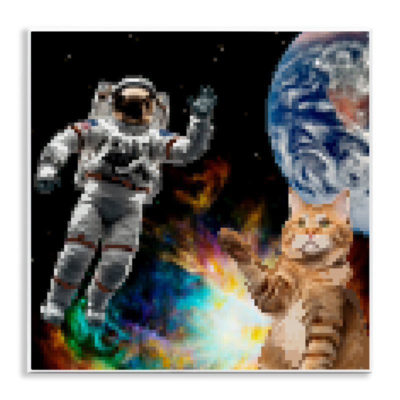 «Pixel Cat in Space», art mural sur bois par June Erica Vess