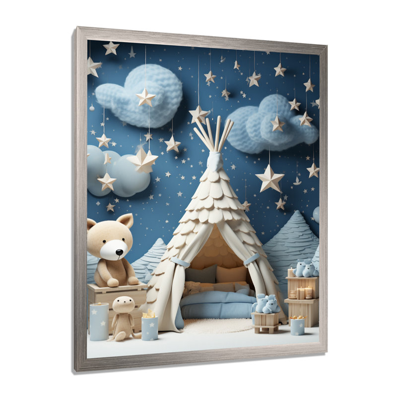 Child Nursery starry Night I - Animal Nursery, art mural, Cadre photo argenté, H 44 po x l 34 po x P 1,5 po