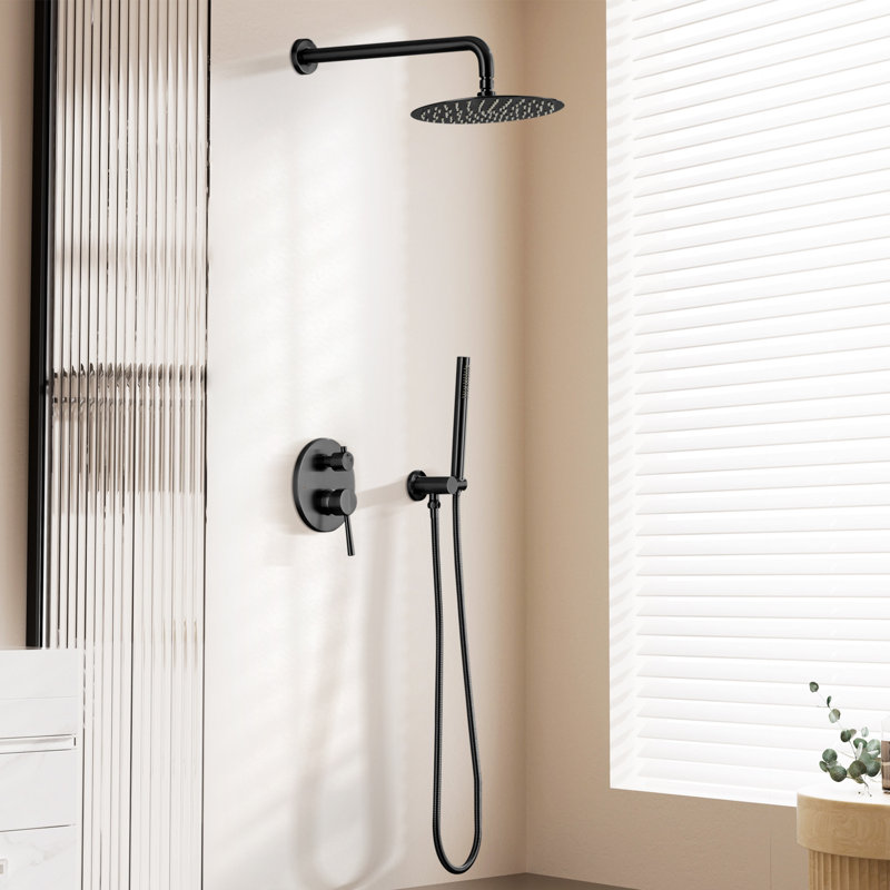 Système de douche mural, pomme de douche à pluie 10 "avec douchette, Matte Black
