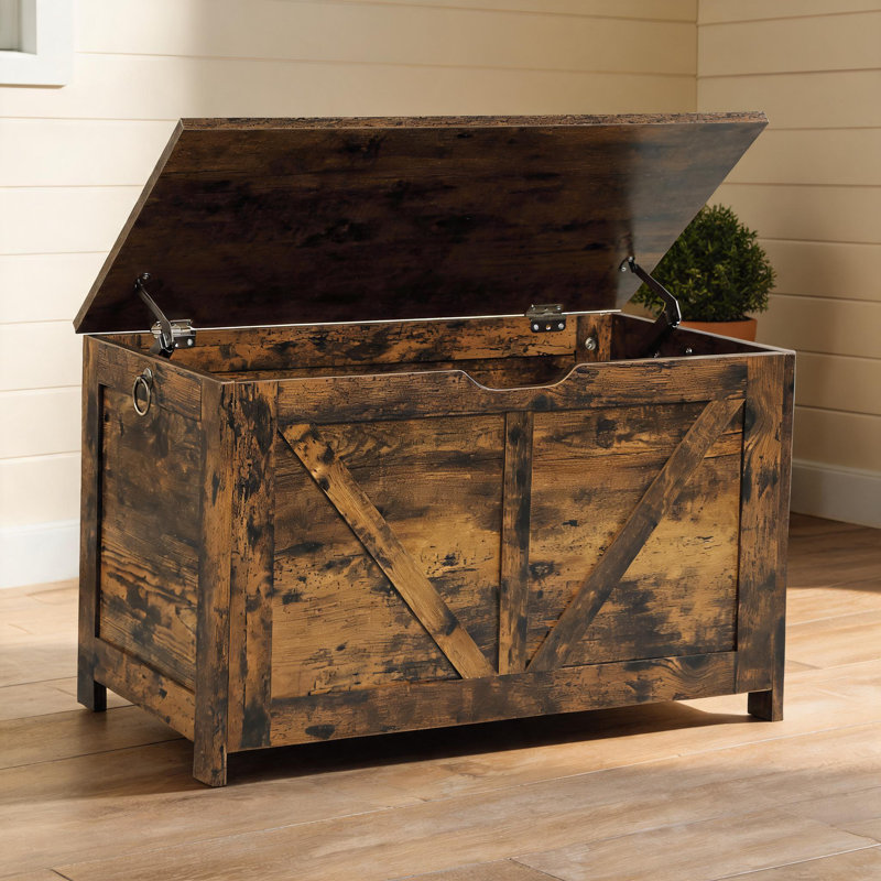 Banc de rangement à 2 places de style rétro, coffre de rangement en panneau de particules brun riche avec compartiment caché
