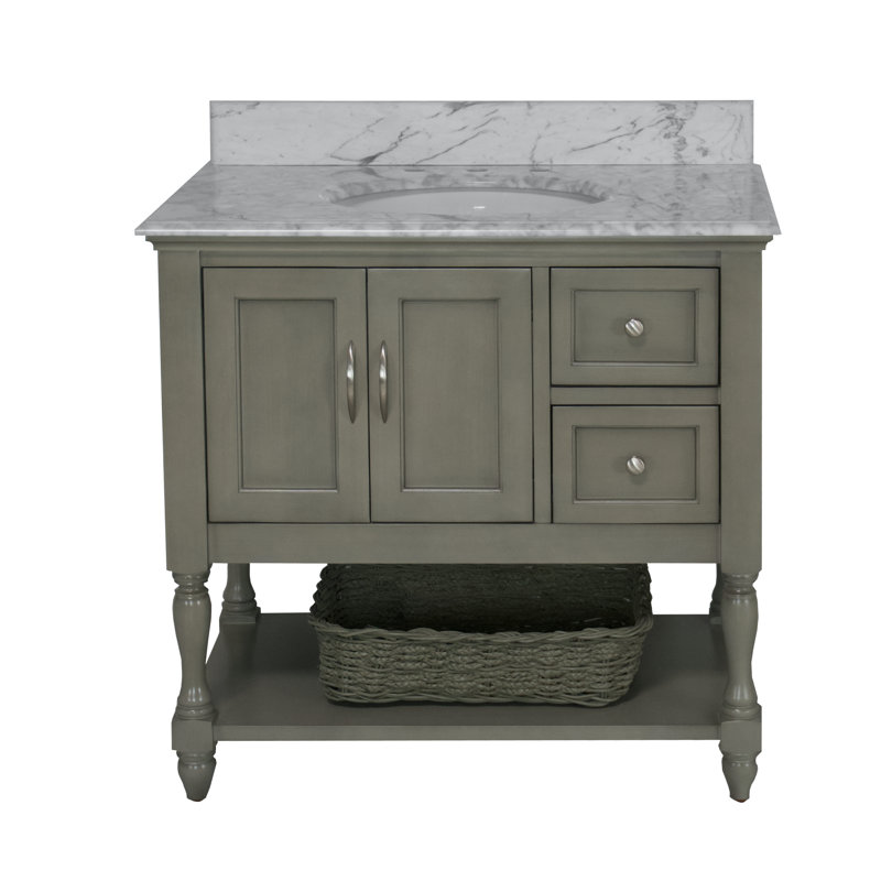 Ensemble de meuble-lavabo simple 36 po Hampton, Gris patiné, Marbre de Carrare