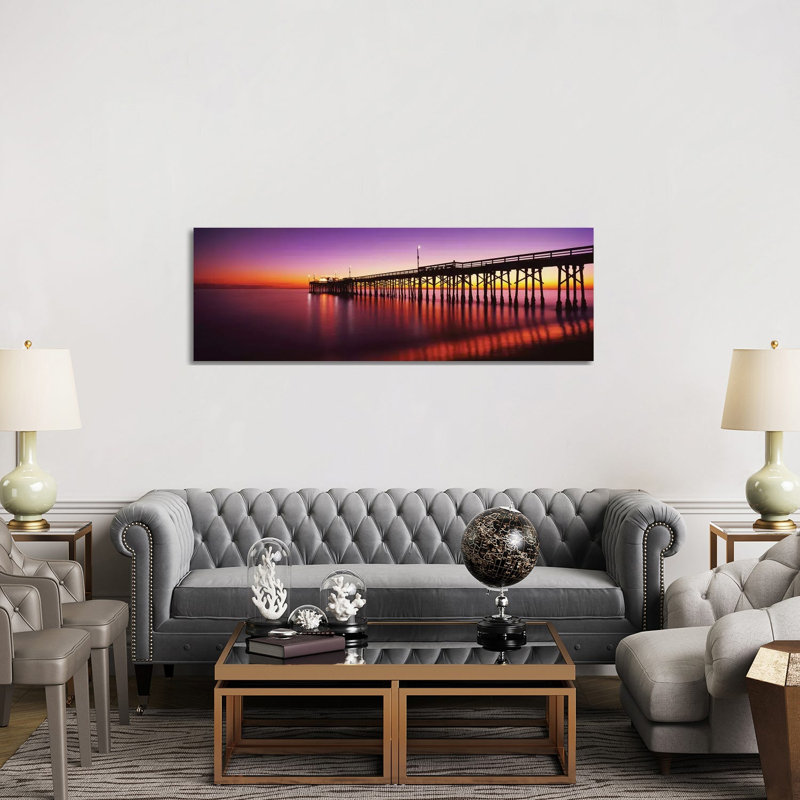 Balboa Pier At Sunset, Newport Beach, Orange County, California, USA - Wrapped Canvas Panoramic Print