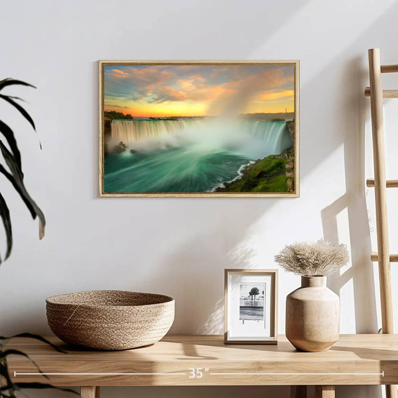 Paysage des chutes du Niagara, 19 po x 13 po, Cadre flottant en bois naturel
