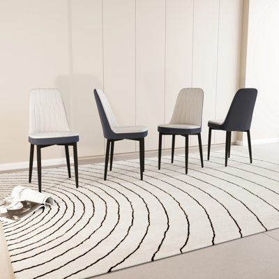 De 4 chaises de salle à manger modernes - Cuir d'unité centrale, siège spacieux, pieds en métal de style 4 pièces blanc avec tissu en cuir, coussins confortables