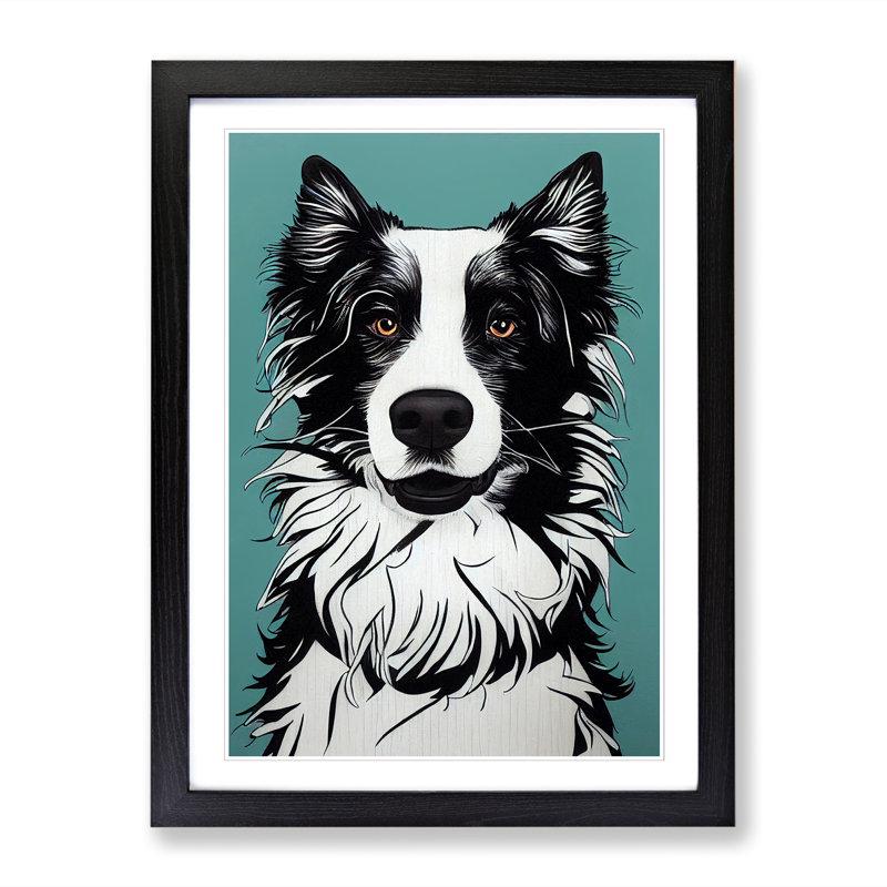 Border Collie Graffiti 1 Piece Single Picture Frame Wall Art, 46cm H x 34cm W, Black Framed