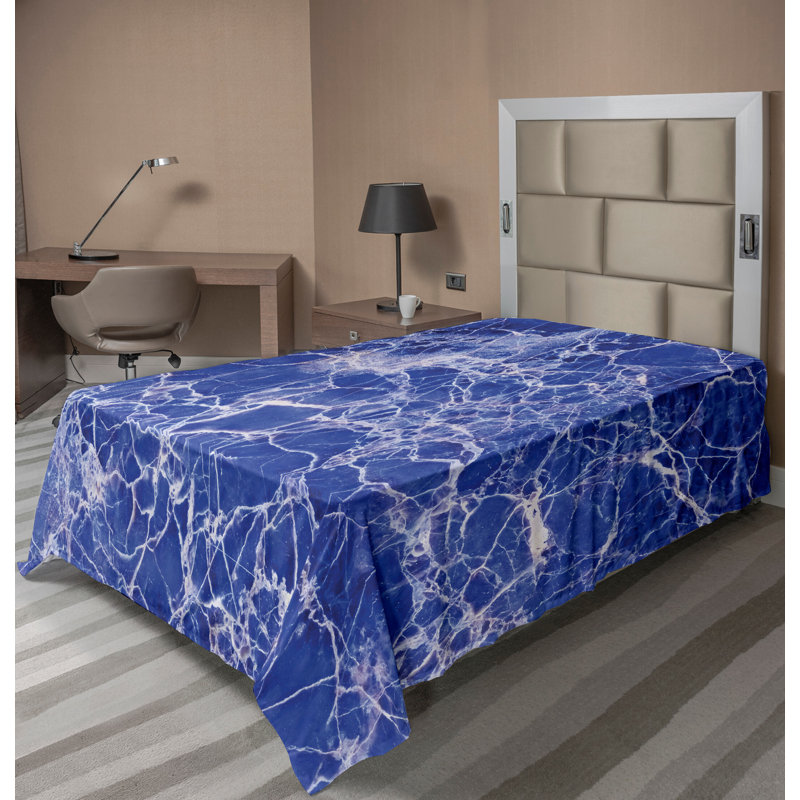 Drap-housse bleu Ambesonne, Drap plat pour lit simple