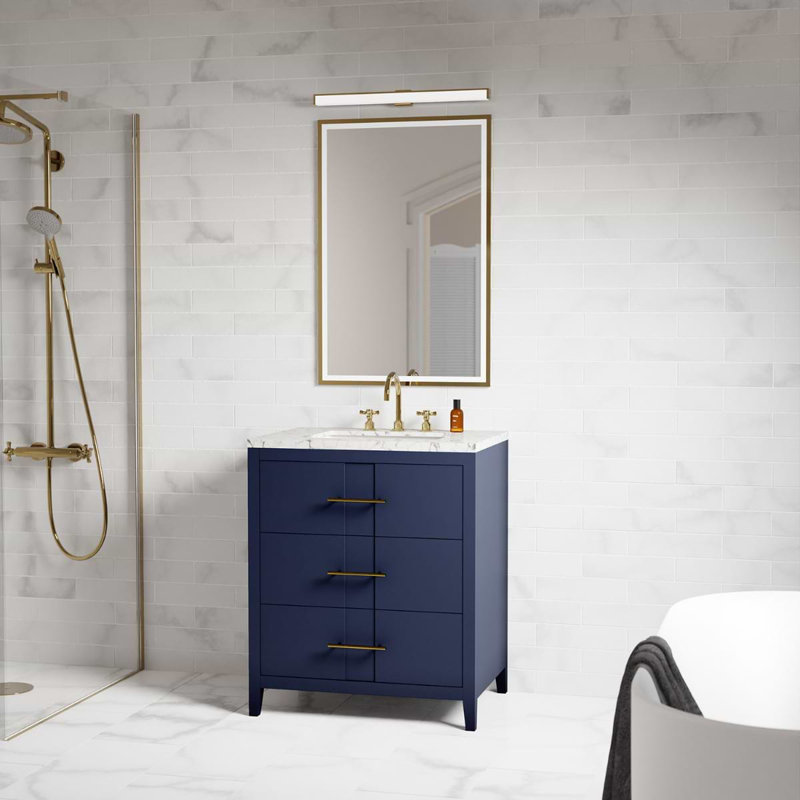 Iconic 30" Freestanding Standard Single Bathroom Vanity with Top, Navy, Gold