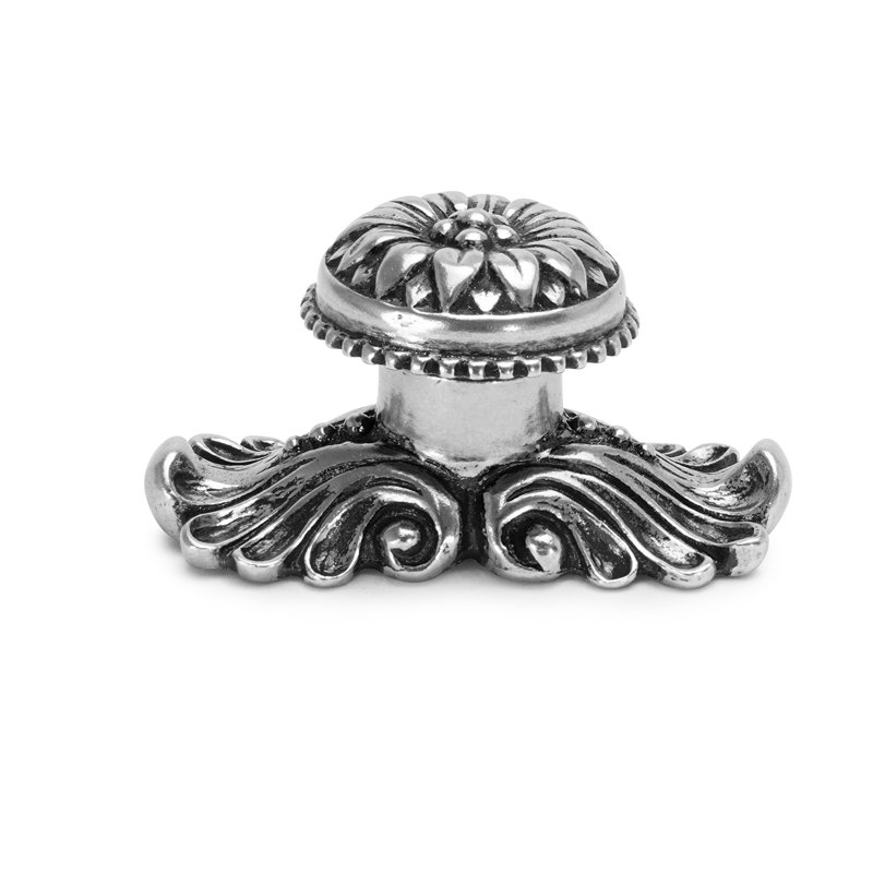 Grand bouton en acanthe avec pied évasé de style rosette avec contre-plaque moyenne en platine, Argent argent