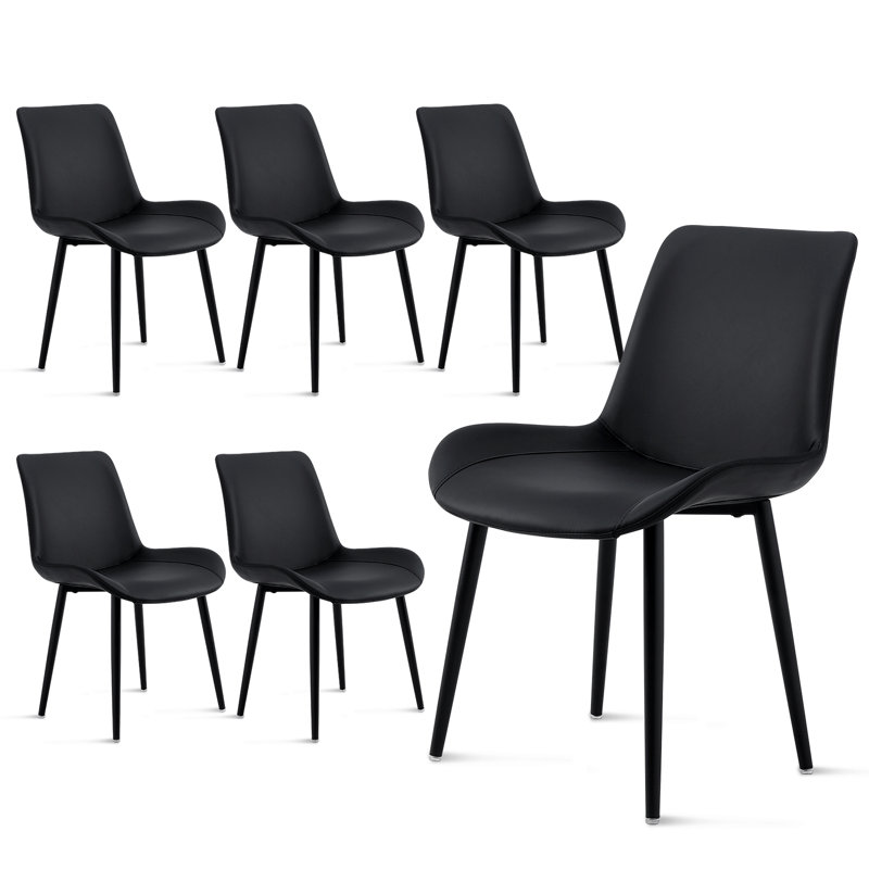 Chaises de salle à manger rembourrées de style moderne Mid-Century en cuir, Brun, 6