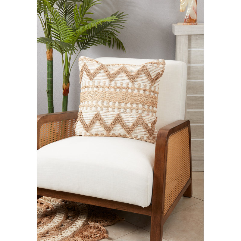 Breland Collection Geometric Cotton Blend Throw Pillow, Down Blend, Ivory