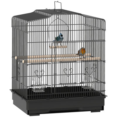 59cm Large Bird Cage with Perches Food Bowls Swing Black