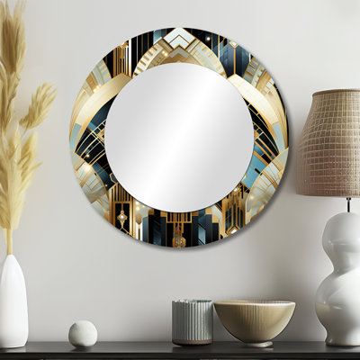 1970S Gold Damask Art Deco - Modern Round Mirror Wall Decor_MTMIR131107