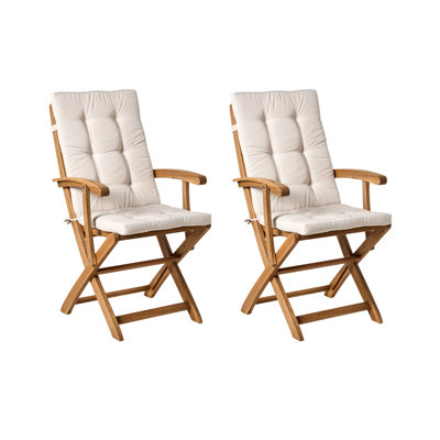 Set of 2 Garden Chairs with Cushions MAUI PREMIUM Acacia Wood