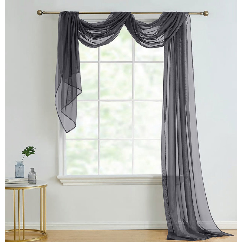Amorah Sheer Window Scarf Single Panel, Chocolate, 145 W x 300 D cm