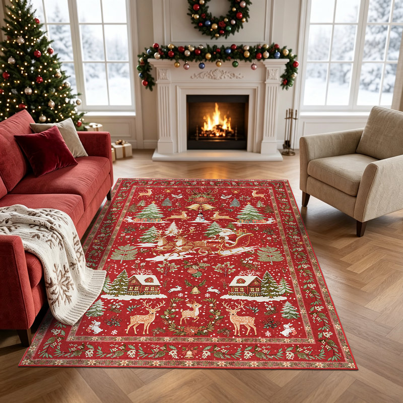 Christmas runner rug washable non-slip rug,  flatweave area rug for living room, 120*170cm