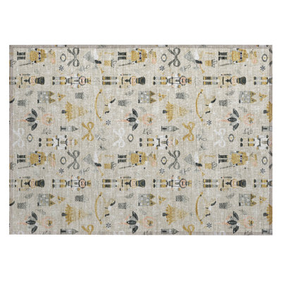 Machine Washable Indoor/Outdoor Christmas Nutcracker Xhevrie Beige Rug