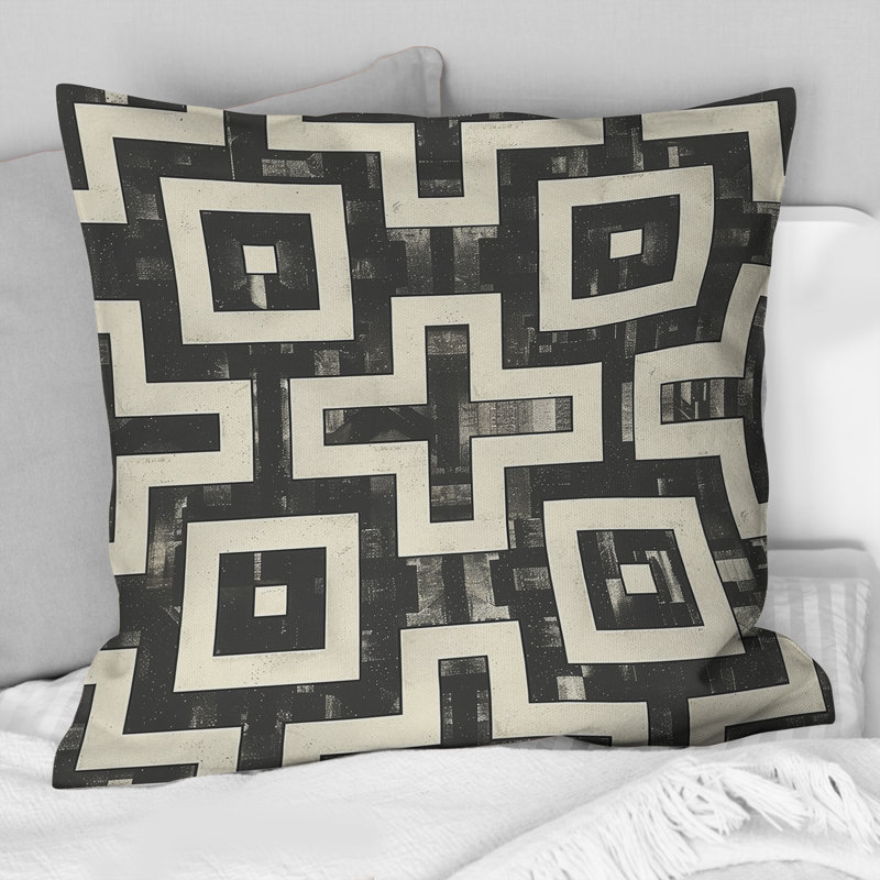 Coussin Mid-Century Maze II - Mid-Century noir beige, H 16 po x l 16 po