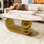 Table basse moderne ovale pour le salon, plateau de table en pierre frittée à motif marbré avec base en acier inoxydable doré de 47,2 po