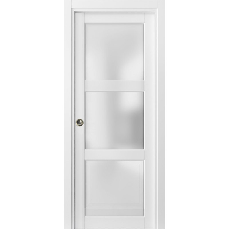 Matte White Frosted Glass French Double Doors with Solid Pine Frame