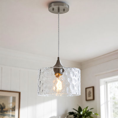 1-light Textured Glass Pendant Light In Brushed Nickel