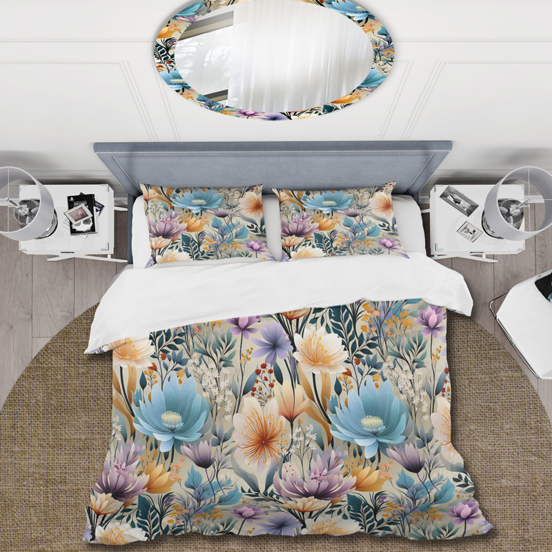 Pastel Rainbow Botanicals Motif I - Ensemble de housse de couette botanique