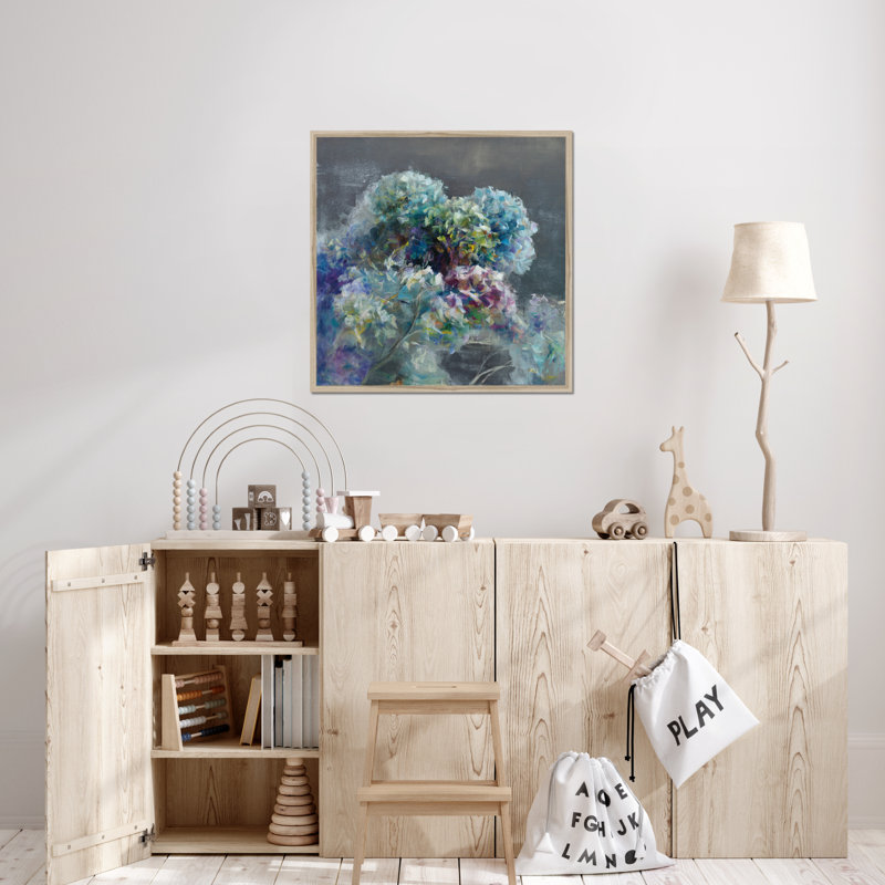 Abstract Hydrangea Dark by Danhui Nai - Painting, 80cm H x 80cm W, Natural Wood Framed Paper Print