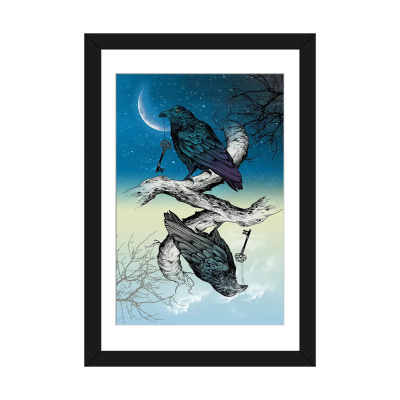 «Raven Night and Day», impression sur toile, H 24 po x l 16 po x P 1 po, Papier d'art encadré noir, Blanc