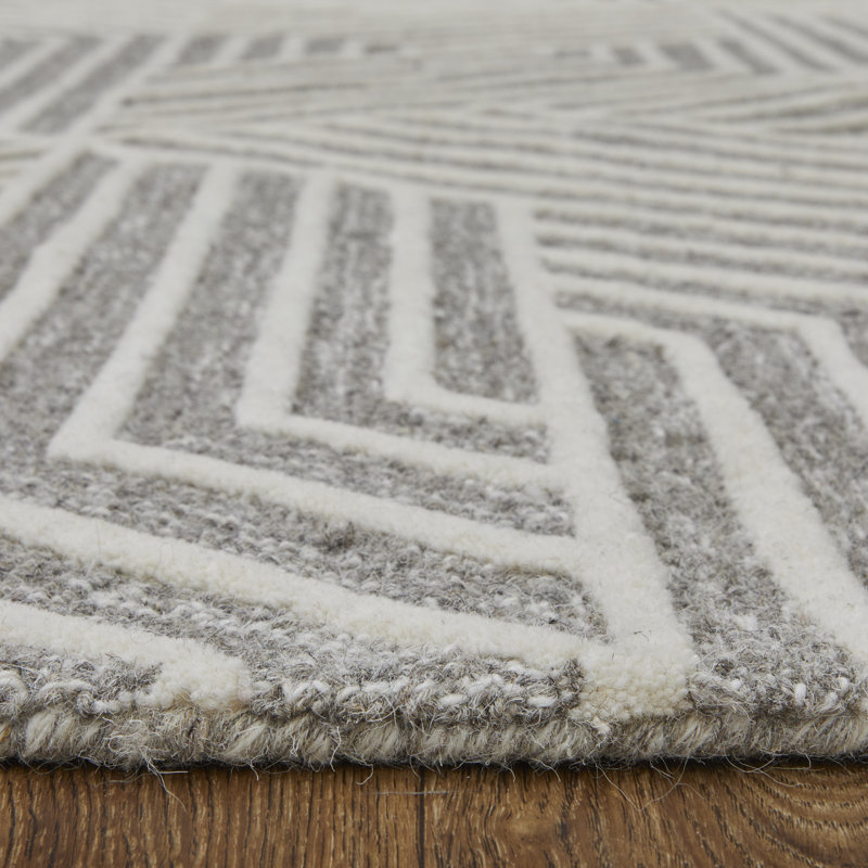 Lytton Modern Geometric, Gray/Ivory Area Rug, Rectangle 2' x 3'