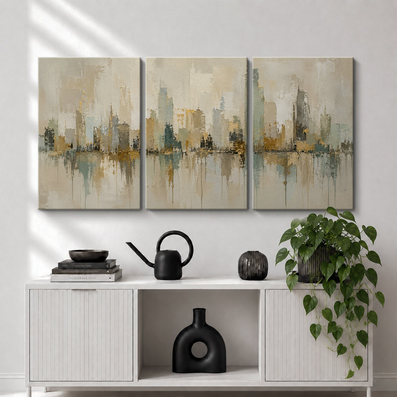 Œuvre d'art douce de réflexion de la ville, images de salon, impression sur toile encadrée, 3 pièces, Toile tendue