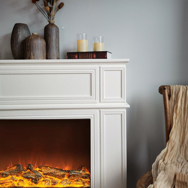 Foyer électrique rétro français avec flammes simulées, H 39,37 po x l 39,37 po x P 10,63 po, Blanc