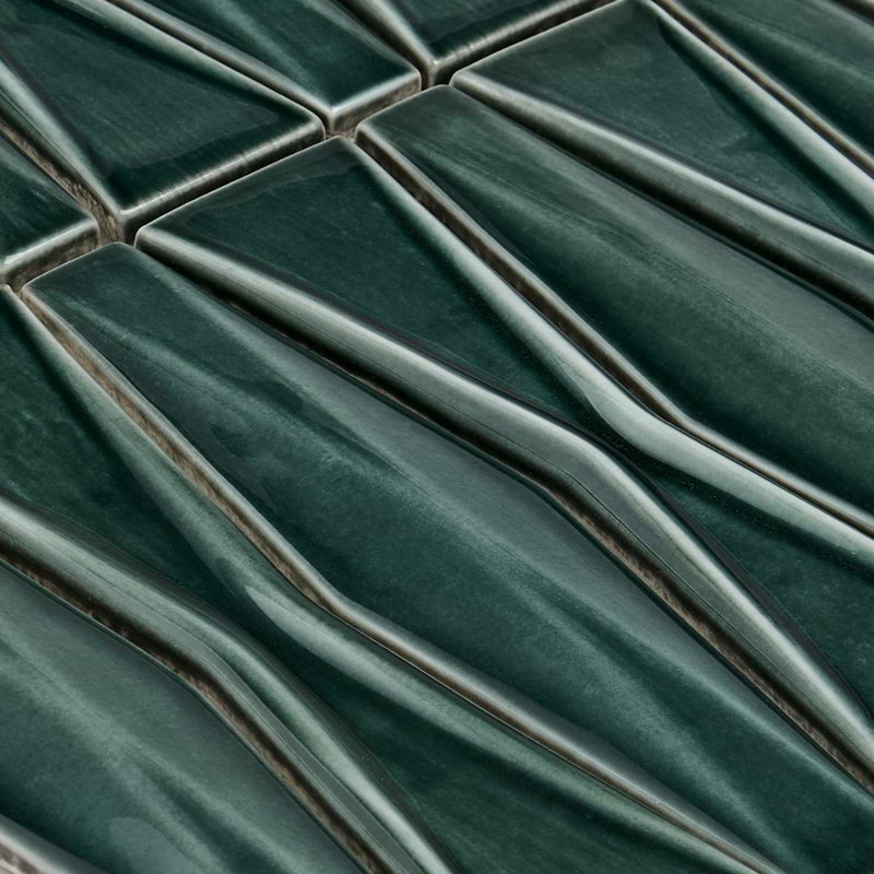 Nabi Harlequin 2X8 Crackled Glossy Glass Mosaic Tile, Deep Emerald Green