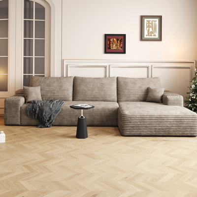 Canapé modulaire 107 po avec méridienne en L 107 po, canapé modulaire moderne avec assise profonde, canapé rembourré pour la chambre à coucher du salon, aucun assemblage requis, chameau (tissu en velours côtelé moelleux)