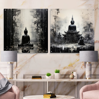 Statue du Saint Bouddhisme - Ensemble de 2 peintures murales en acrylique