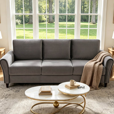 Patricia 80" mid-century modern curved arm sofa, upholstered 3-seater couch with solid wood legs for living room, apartment