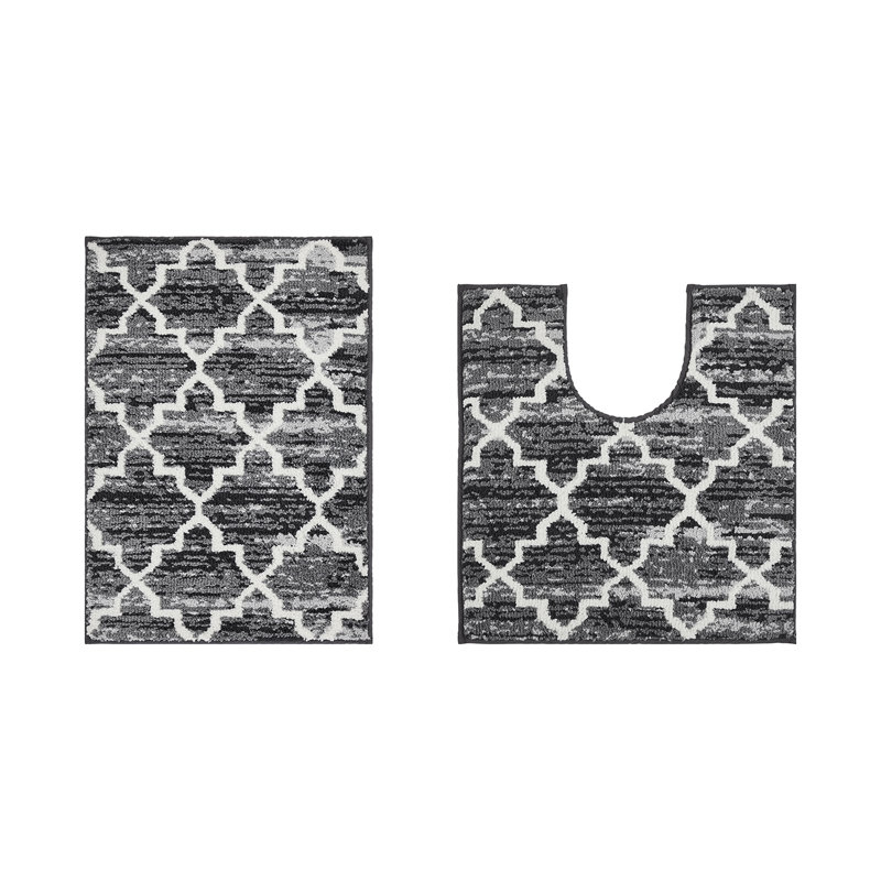 Nolynn Non-Slip Bath Rug, Gray, 2 PCs Set (17" x 24" | 21" x 34")