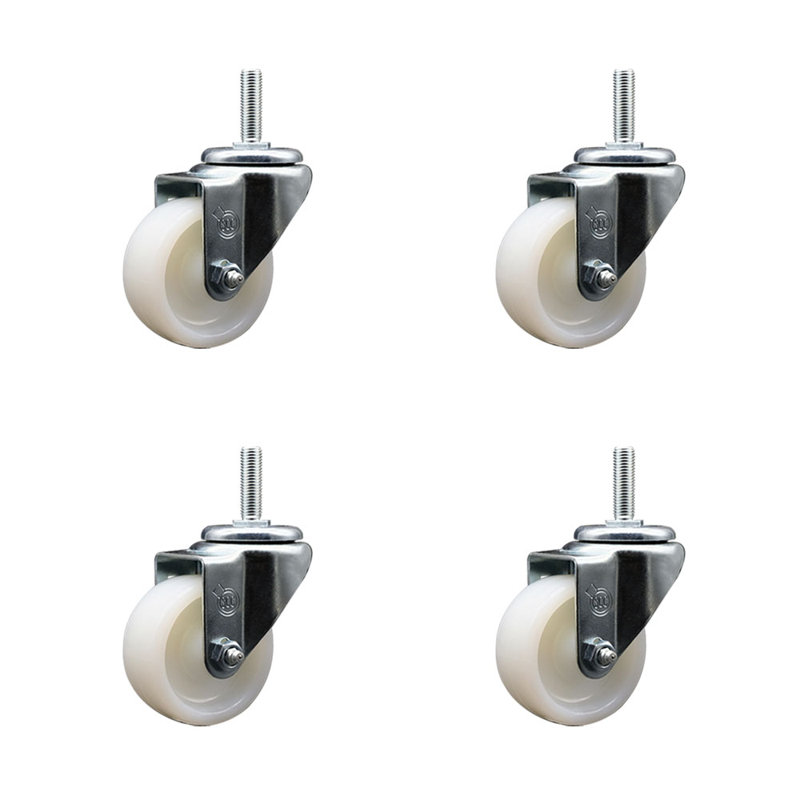 3 Inch Nylon Wheel Swivel 5/8 Inch Threaded Stem Caster Set Service Caster