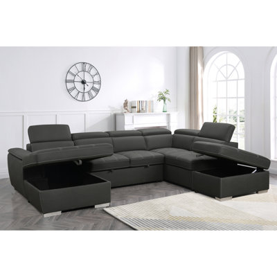 128"Sofa U Shaped Sectional Couch With Ottomans Reversible Modular Sofa 7 Seater Couch With Storage Seat,Living Room Furniture Sofa Sets With Adjustable Headrest, Grey